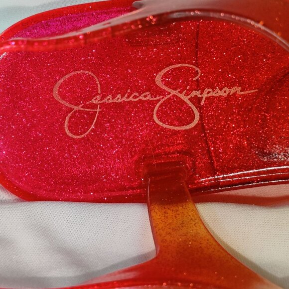 Jessica Simpson 6 Jelly Sandals Pink Yellow Ombre Glitter T-Strap Buckle Summer - Picture 12 of 14